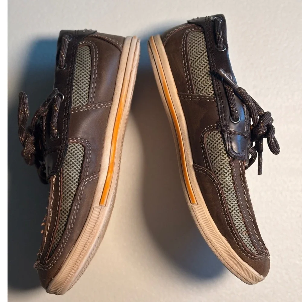 American‎ Eagle Youth Brown Faux Leather Boat Shoes Loafers Size 12.5 Preowned